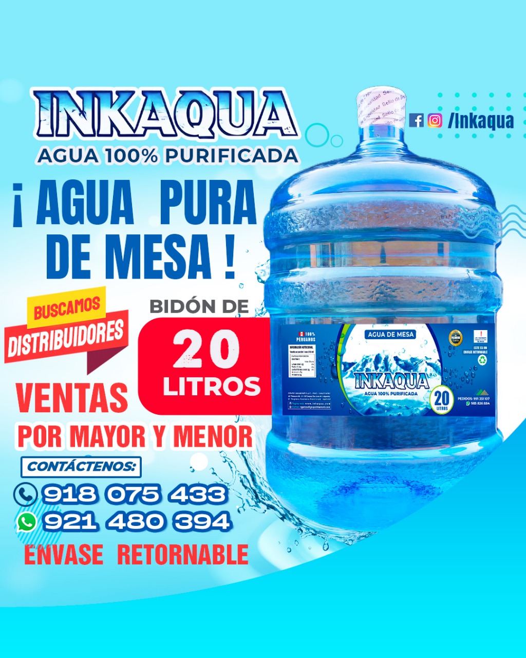 Distribución de agua Inkaqua a domicilio